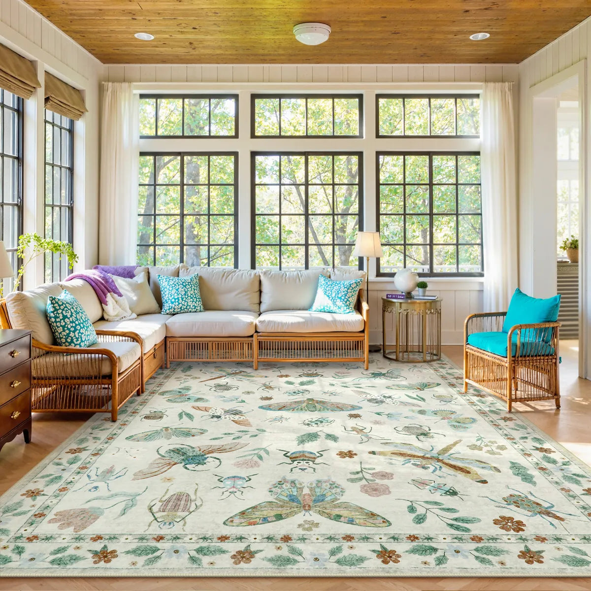 Vionnet Washable Modern Parisian Insect Beige Rug Area Rugs Lahome 9' x 12'