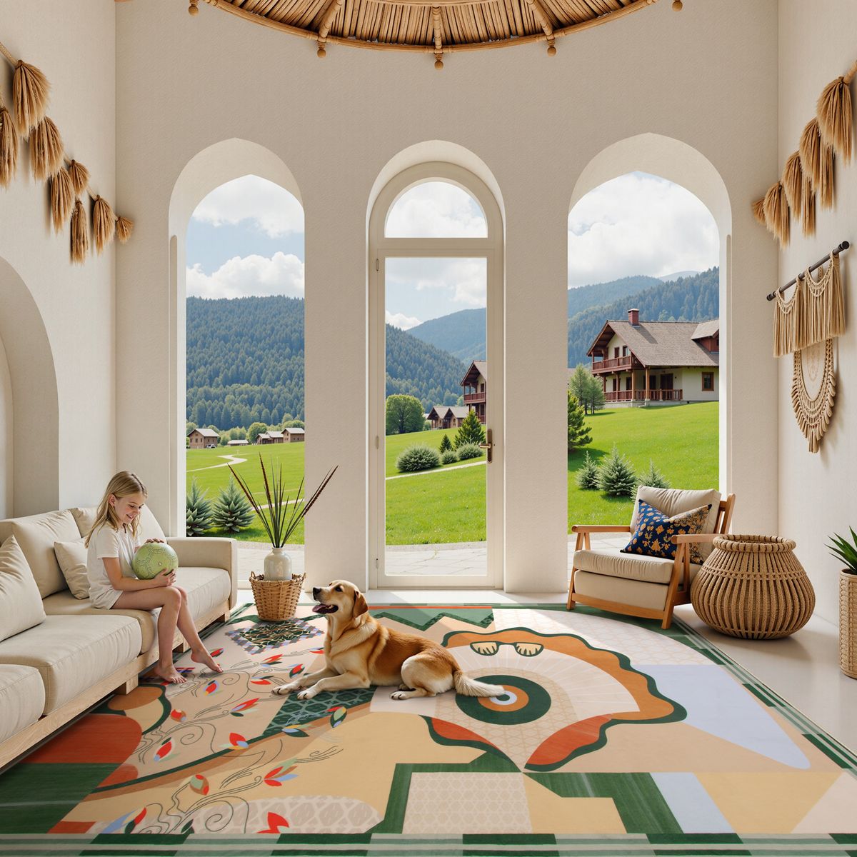 Cecile Washable Contemporary Abstract Art Green Rug Clearance Rugs Lahome