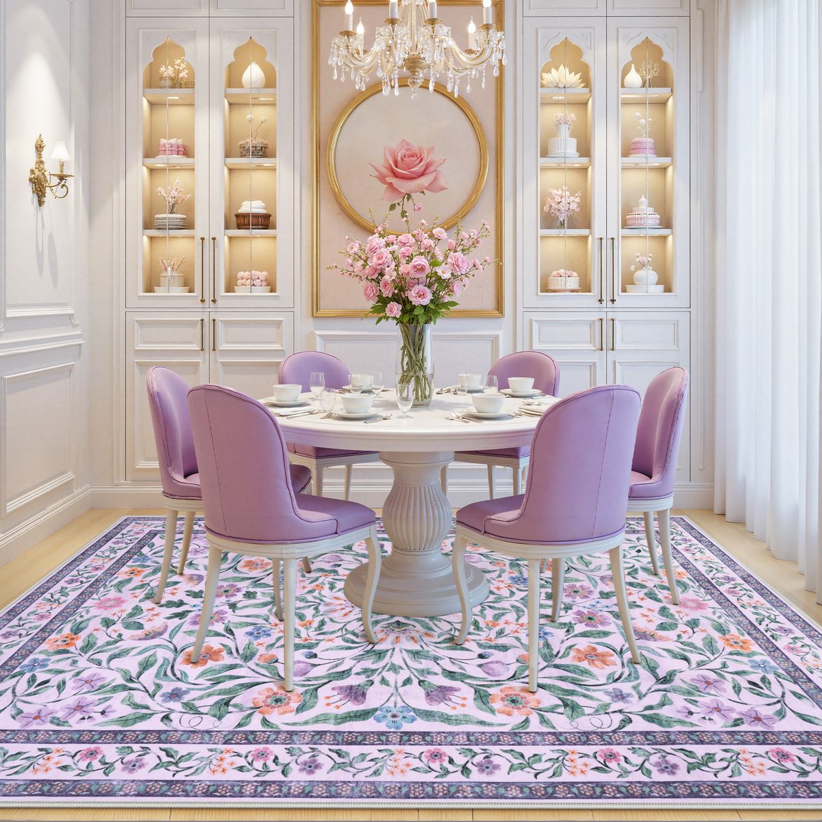 Mavis Washable Modern Parisian Garden Floral Purple Rug Area Rugs Lahome