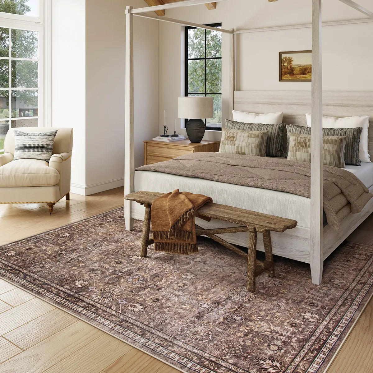 Mirae Washable Vintage Persian Mocha Brown Rug Area Rugs Lahome