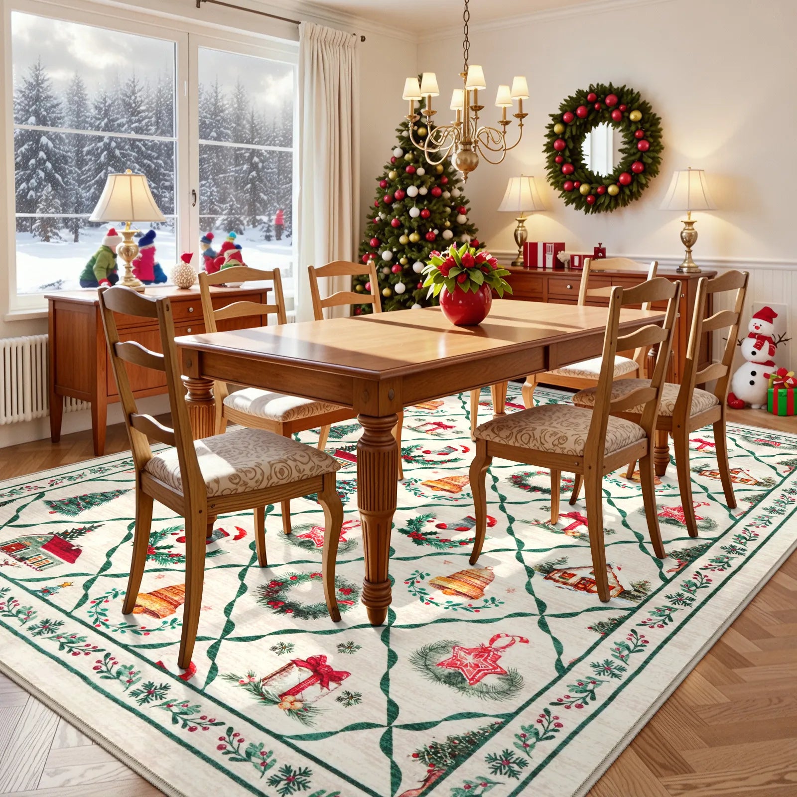 Xmas Naya Christmas Washable Wreath Tree Plaid Ivory Rug Area Rugs Lahome