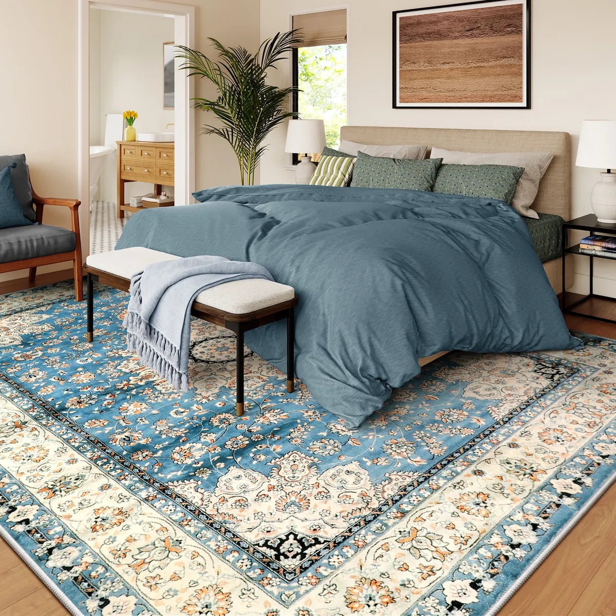 Alodie Washable Distressed Oriental Floral Medallion Blue Area Rug Clearance Rugs Lahome