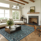 Elodie Washable Boho Vintage Trellis Floral Blue Rug Clearance Rugs Lahome