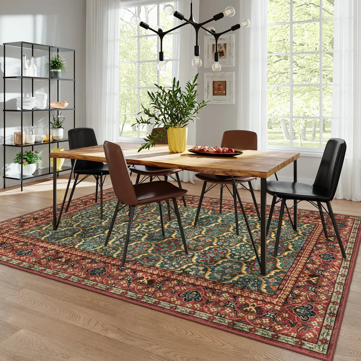 Clearance Elodie Washable Boho Vintage Trellis Floral Red Rug Clearance Rugs Lahome