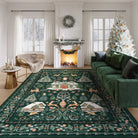 Kylian Christmas Washable Winter Snow House Green Rug Area Rugs Lahome