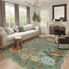 Flore Washable Boho Modern Parisian Floral Scalloped Green Rug Area Rugs Lahome
