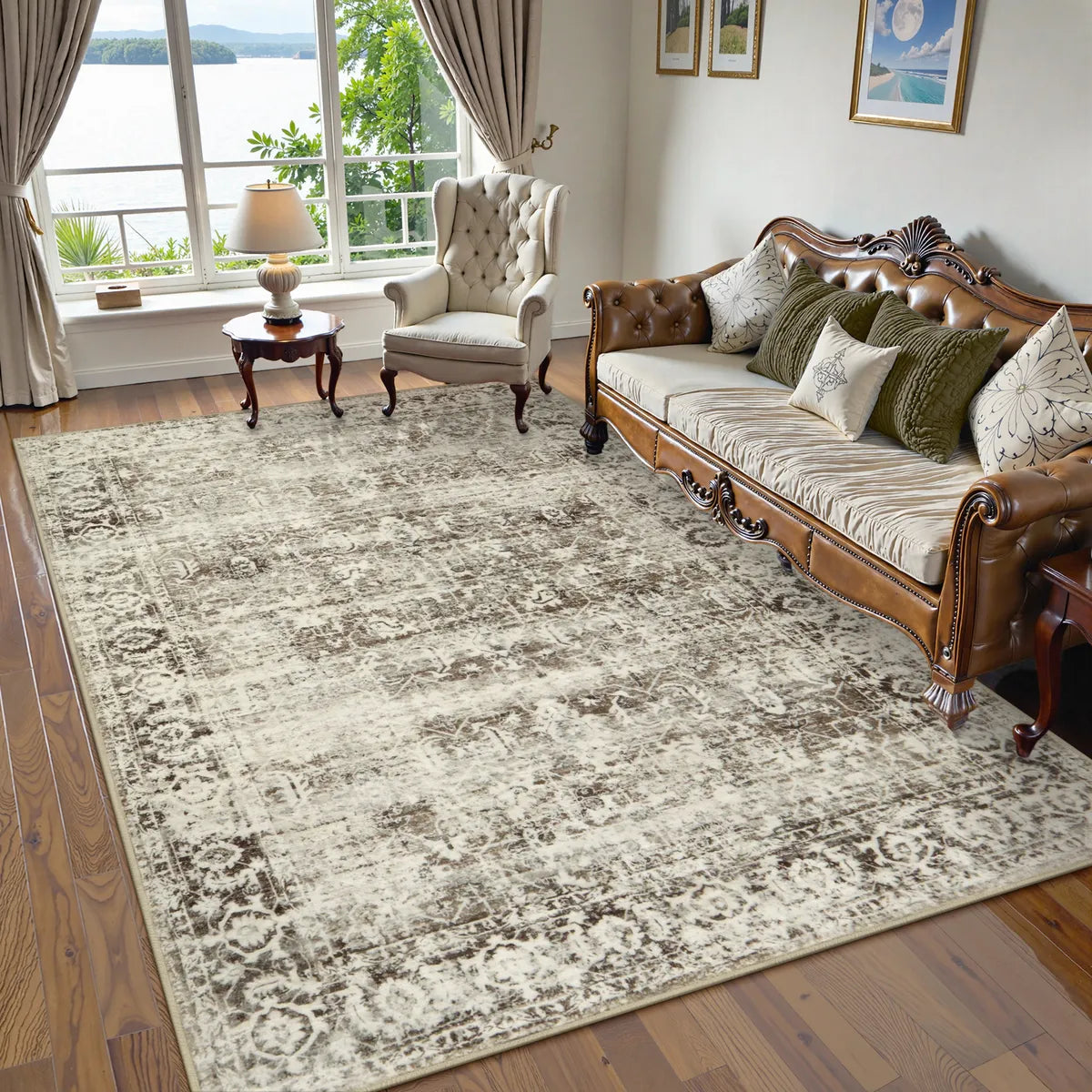Margot Washable Vintage Distressed Beige Rug Clearance Rugs Lahome