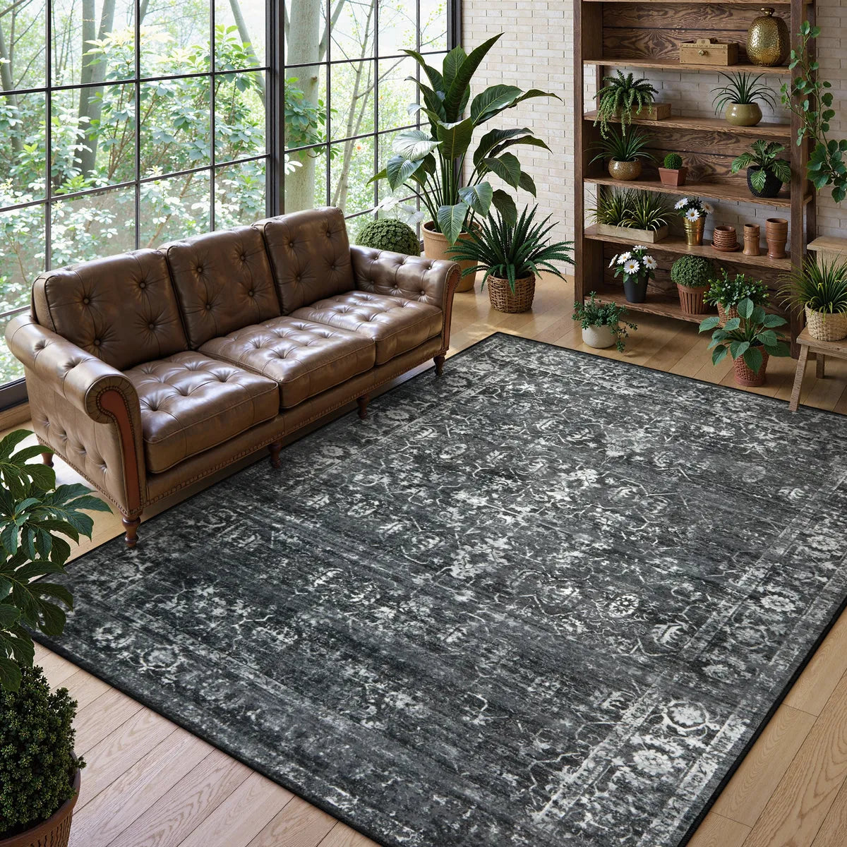 Margot Washable Vintage Distressed Black/Grey Rug Area Rugs Lahome