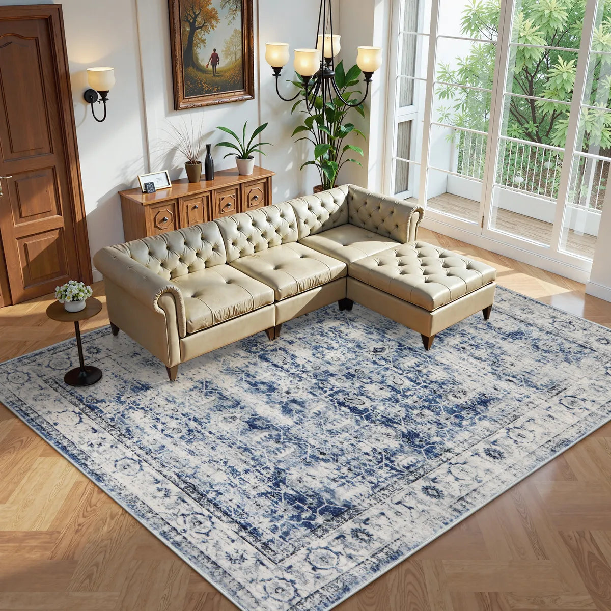 Margot Washable Vintage Distressed Blue Rug Clearance Rugs Lahome