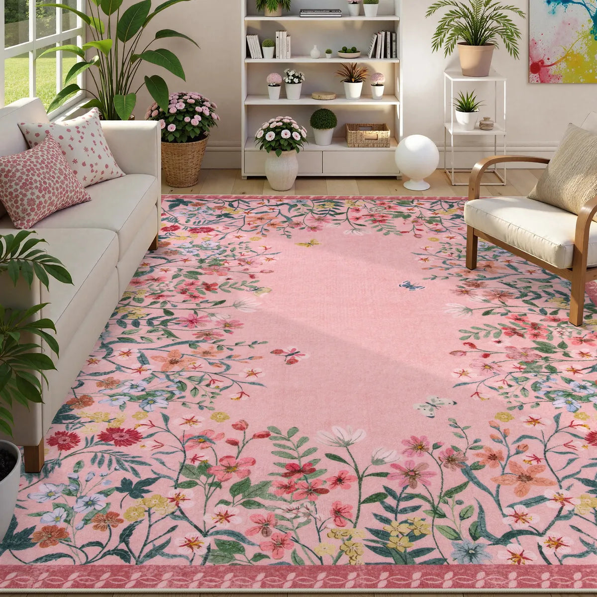 Clearance Solene Washable Modern Blooming Floral Garden Pink Rug Clearance Rugs Lahome 8' x 10'