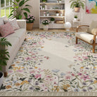 Solene Washable Modern Blooming Floral Garden Beige Rug Area Rugs Lahome