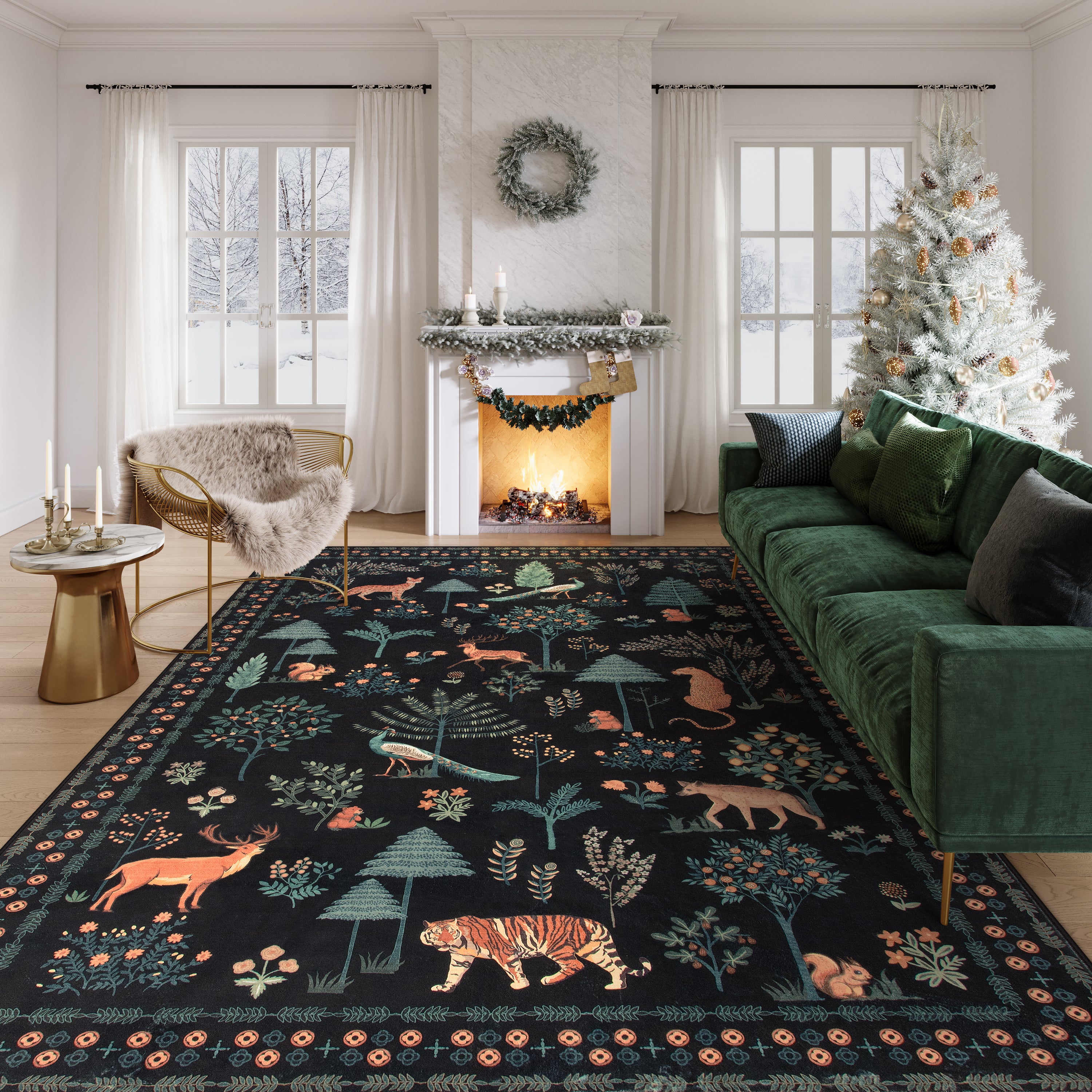 Cora Washable Modern Vibrant Jungle Animals Black Rug Clearance Rugs Lahome