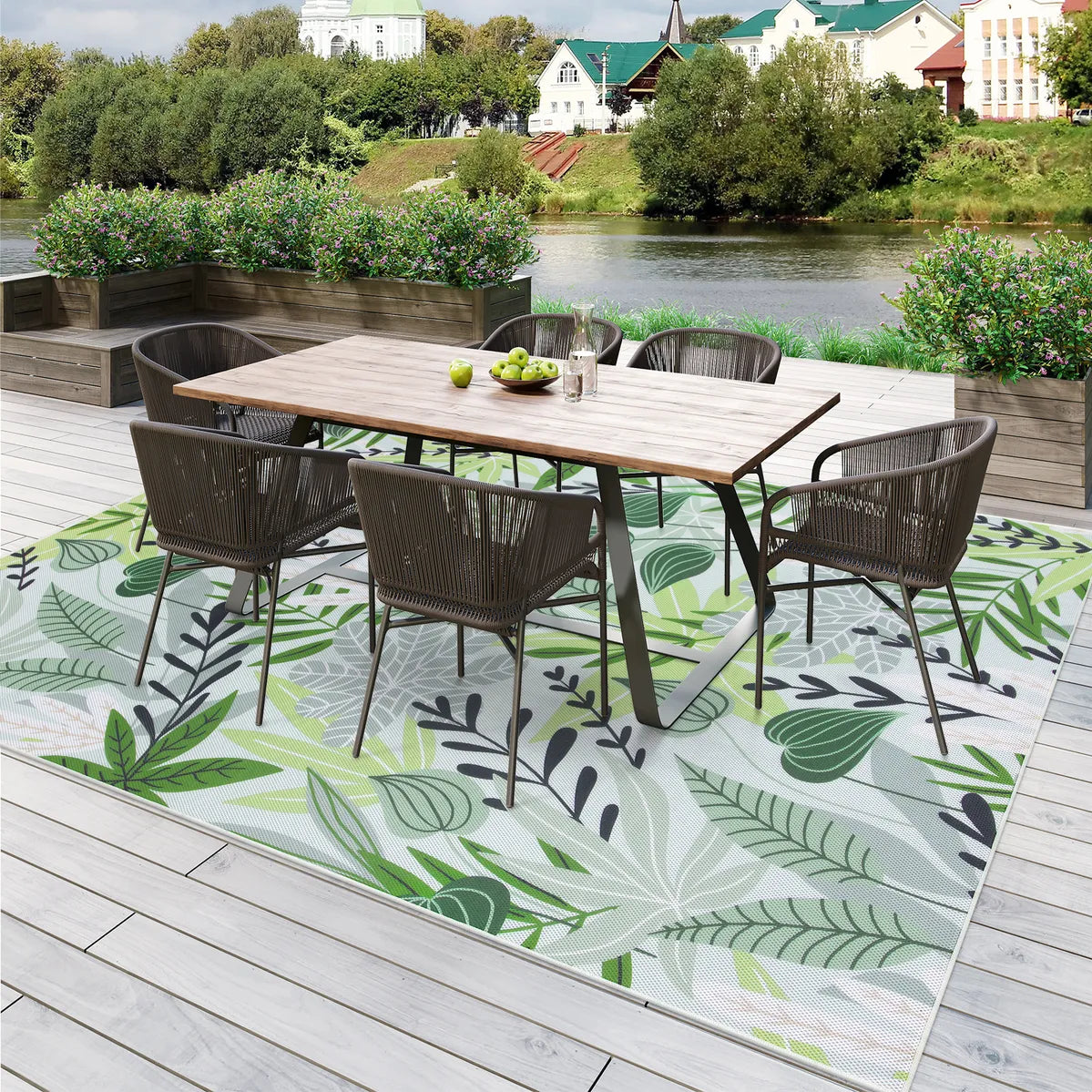Soleil Washable Floral Green Indoor Outdoor Rug Outdoor Rugs Lahome