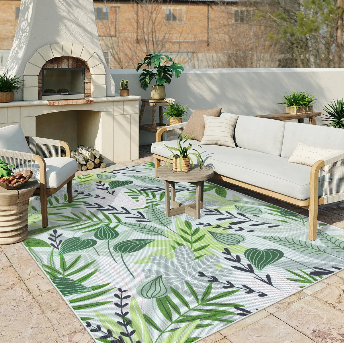 Soleil Washable Floral Green Indoor Outdoor Rug Outdoor Rugs Lahome