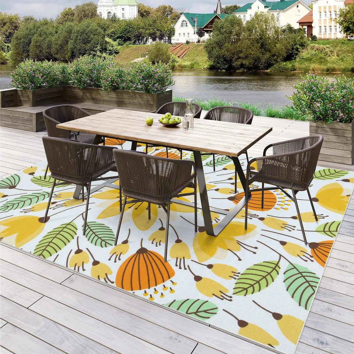 Soleil Washable Floral Yellow Indoor Outdoor Rug Outdoor Rugs Lahome