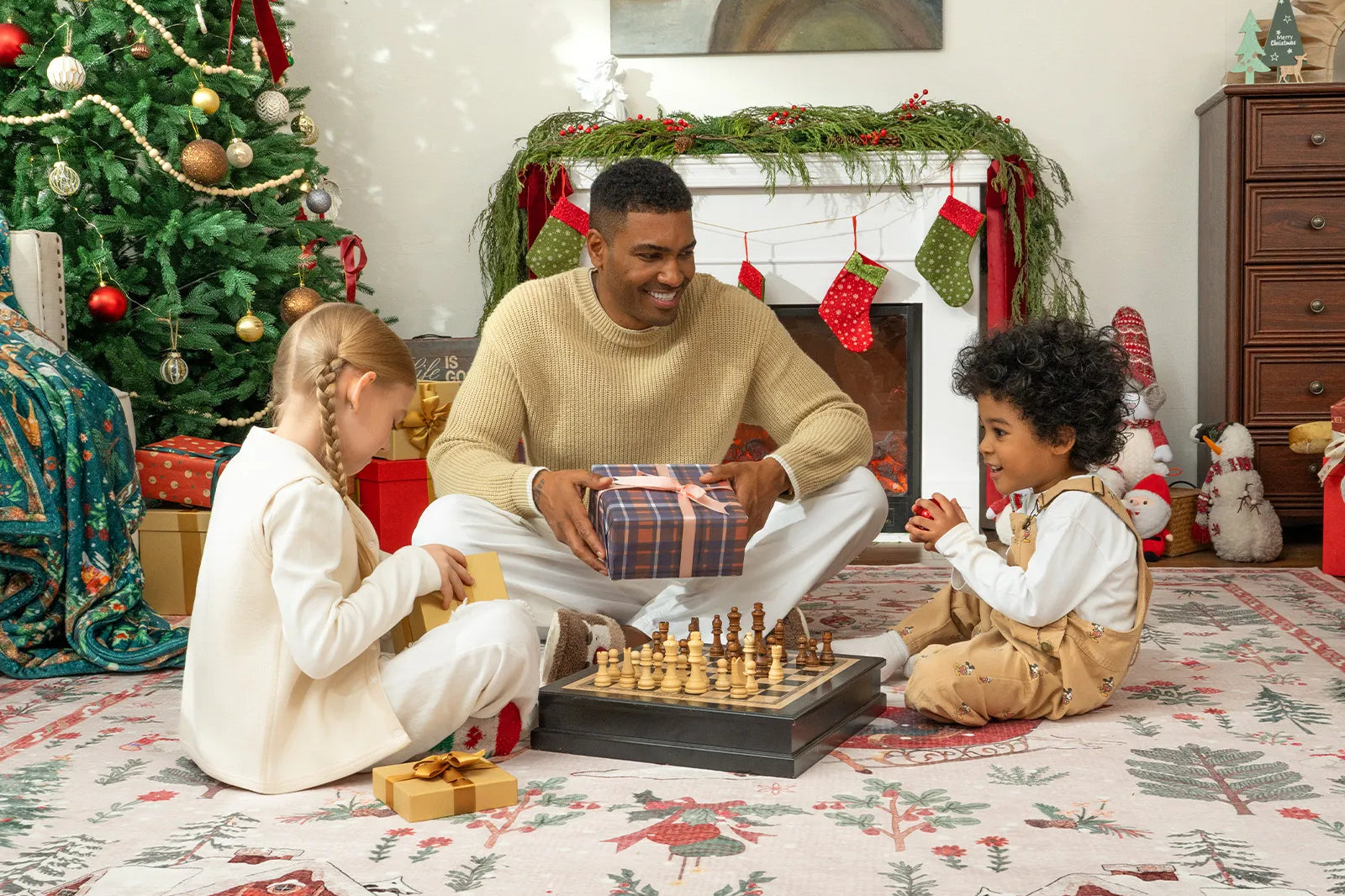 Olivier Christmas Washable Tree and Santa Beige Rug Area Rugs Lahome