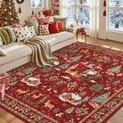 Olivier Christmas Washable Tree and Santa Red Rug Area Rugs Lahome 5' x 7'
