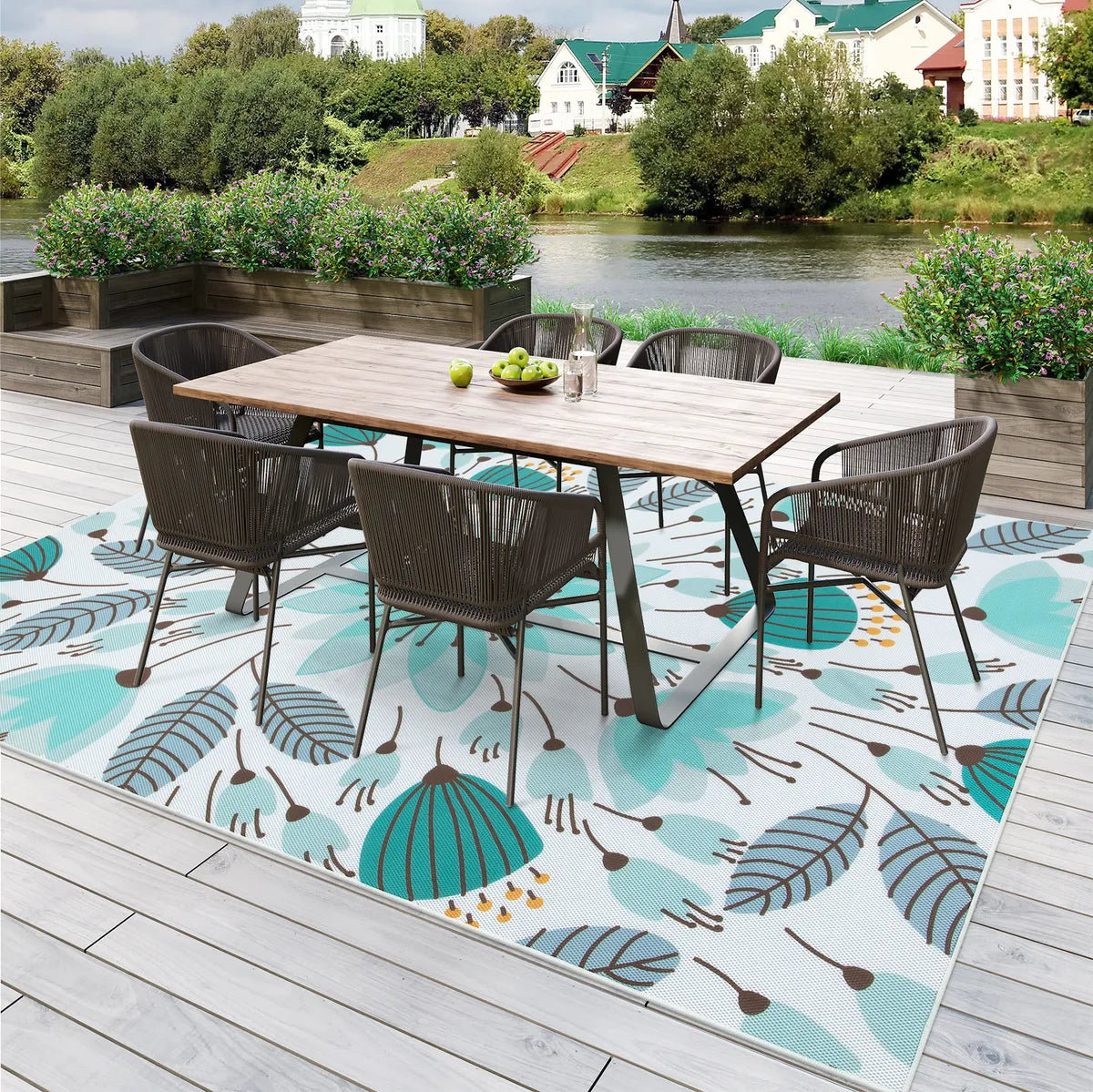 Soleil Washable Floral Blue Indoor Outdoor Rug Outdoor Rugs Lahome