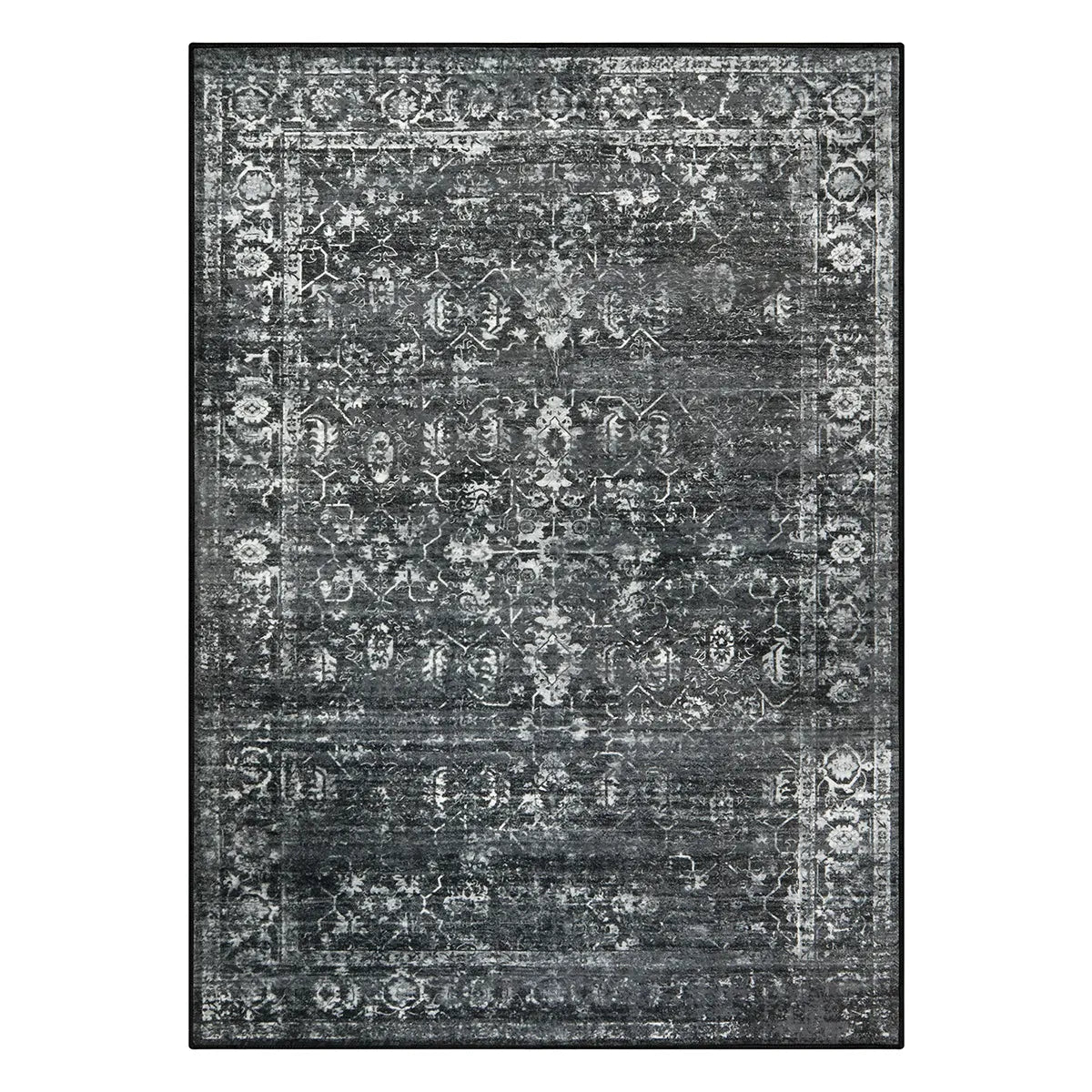 Margot Washable Vintage Distressed Black/Grey Rug Area Rugs Lahome