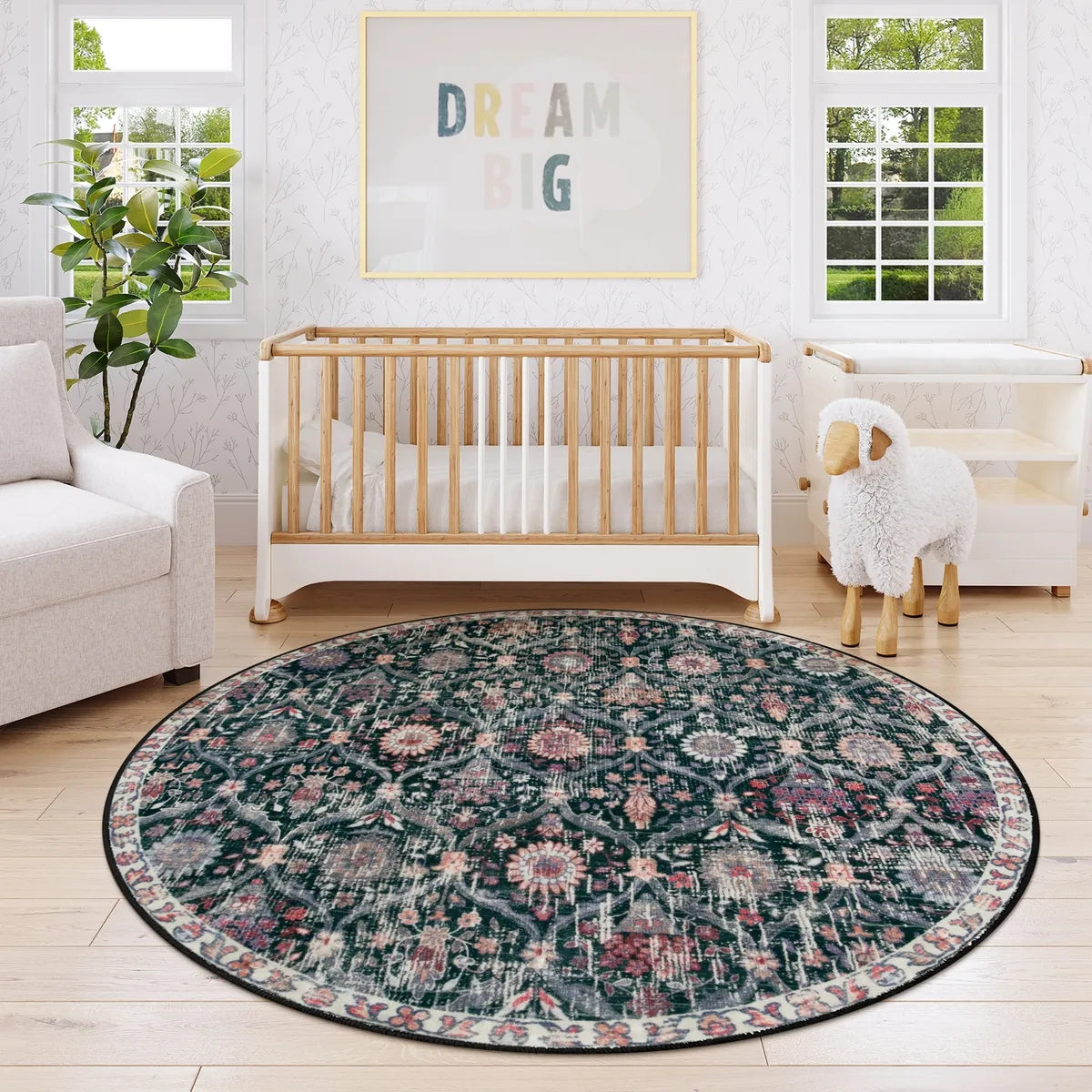 Elise Ultra-thin Transitional Vintage Floral Moroccan Trellis Black Rug