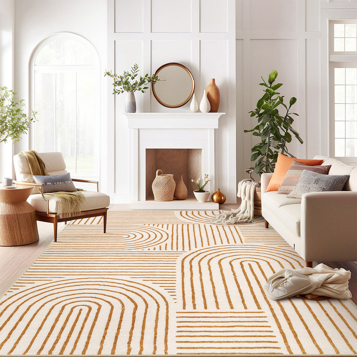 Darrell Washable Abstract Rainbow Stripe Orange/White Rug Area Rugs Lahome 8' x 10'