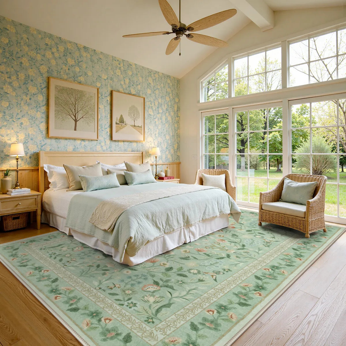 Celeste Washable Vintage Floral Light Green Area Rug Area Rugs Lahome