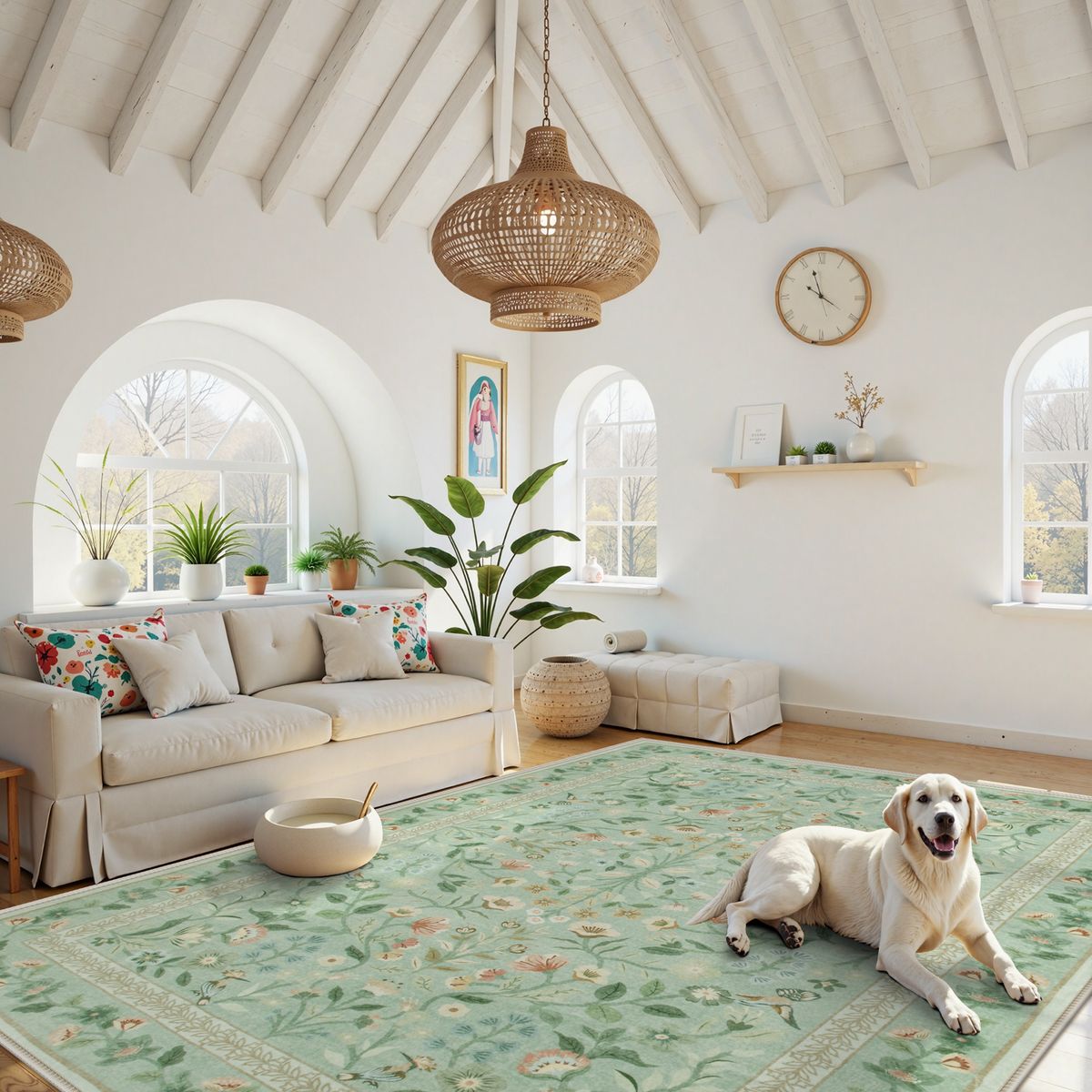 Celeste Washable Vintage Floral Light Green Area Rug Area Rugs Lahome 9' x 12'