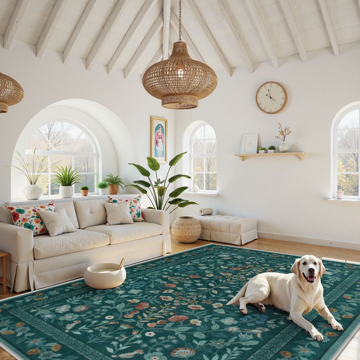 Celeste Washable Vintage Floral Green Area Rug Area Rugs Lahome 9' x 12'
