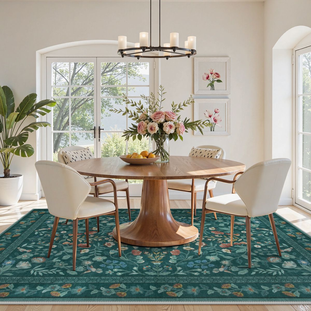 Celeste Washable Vintage Floral Green Area Rug Area Rugs Lahome