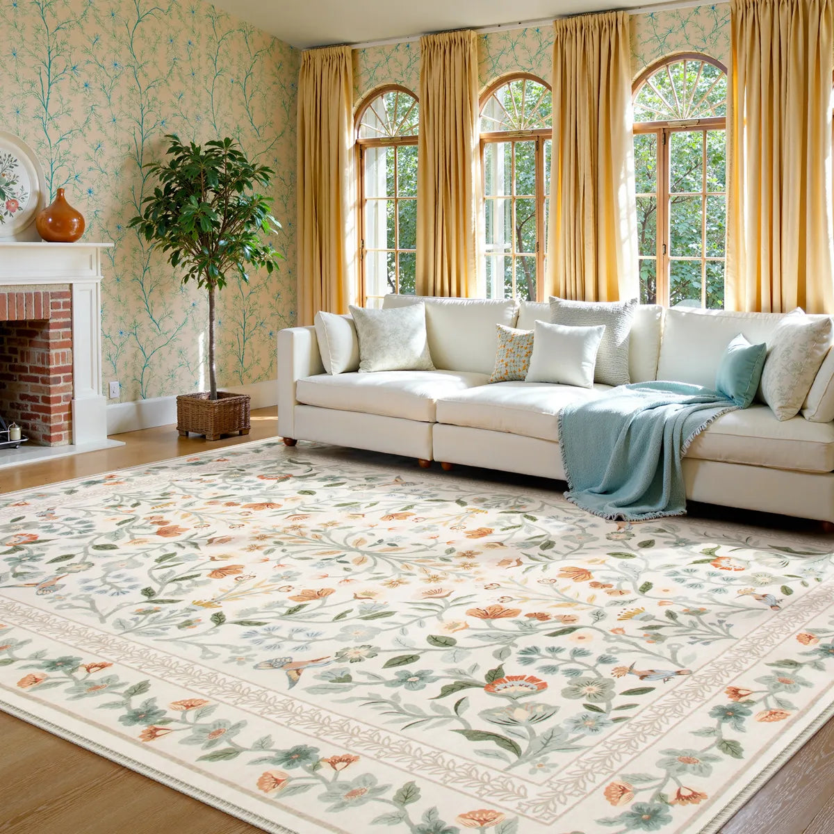 Celeste Washable Vintage Floral Beige Area Rug Area Rugs Lahome
