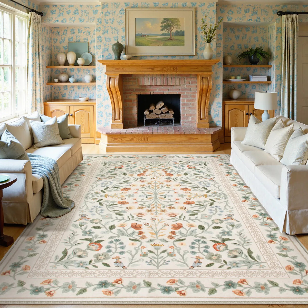 Celeste Washable Vintage Floral Beige Area Rug Area Rugs Lahome 9' x 12'