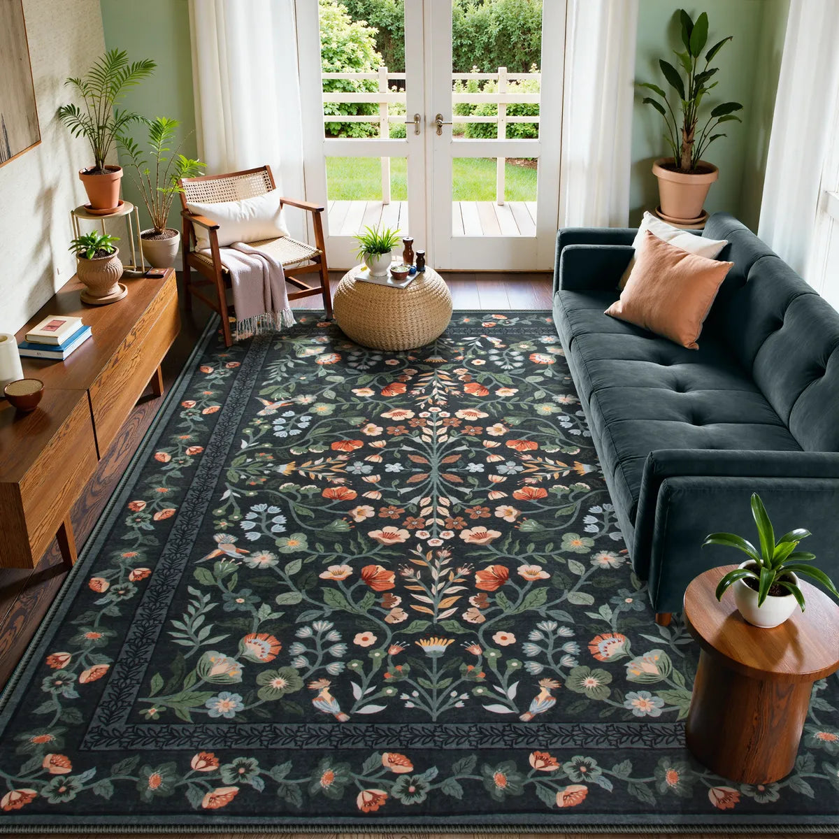 Celeste Washable Vintage Floral Black Area Rug Area Rugs Lahome