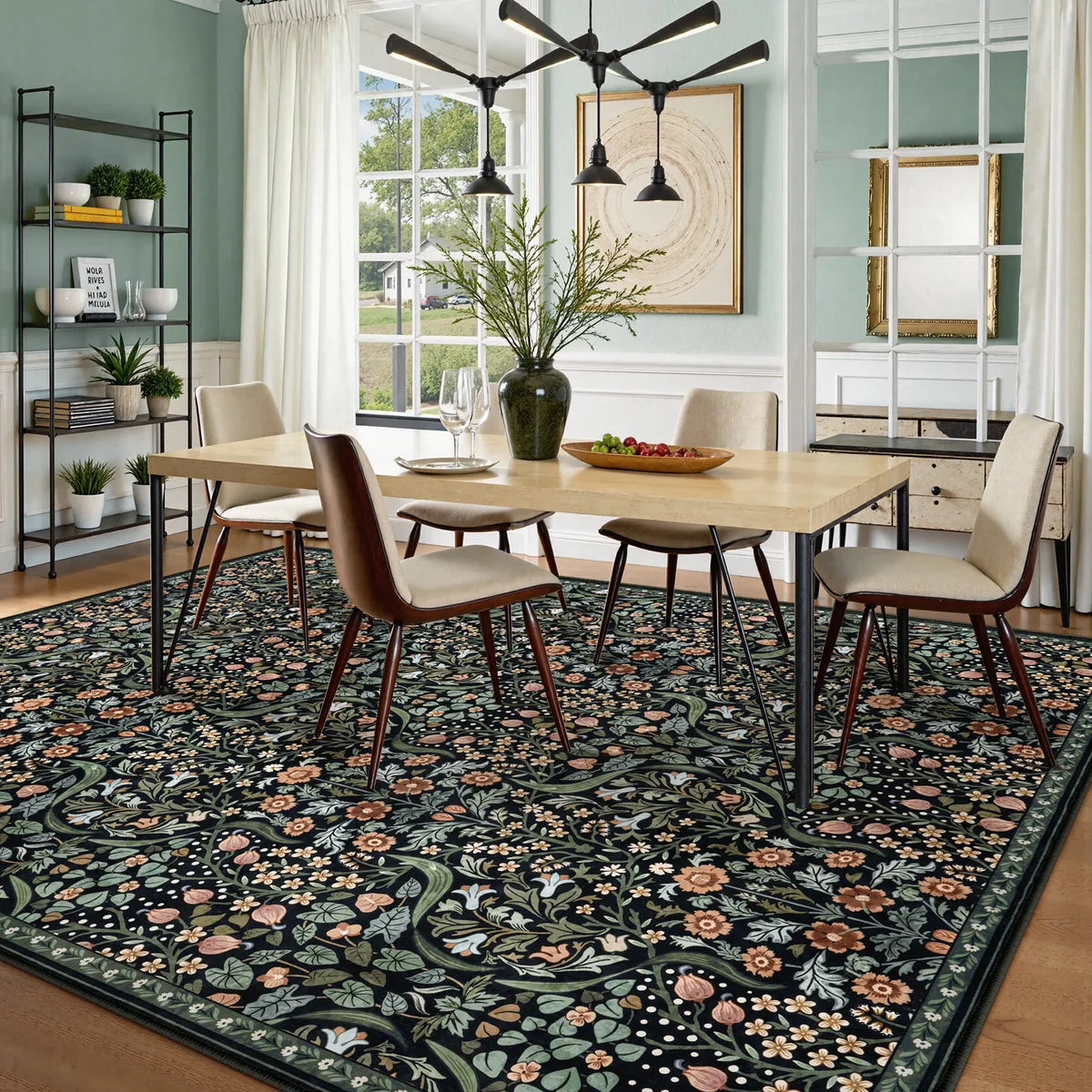 Claude Washable Maximalism Vibrant Blossom Floral Black Rug Area Rugs Lahome