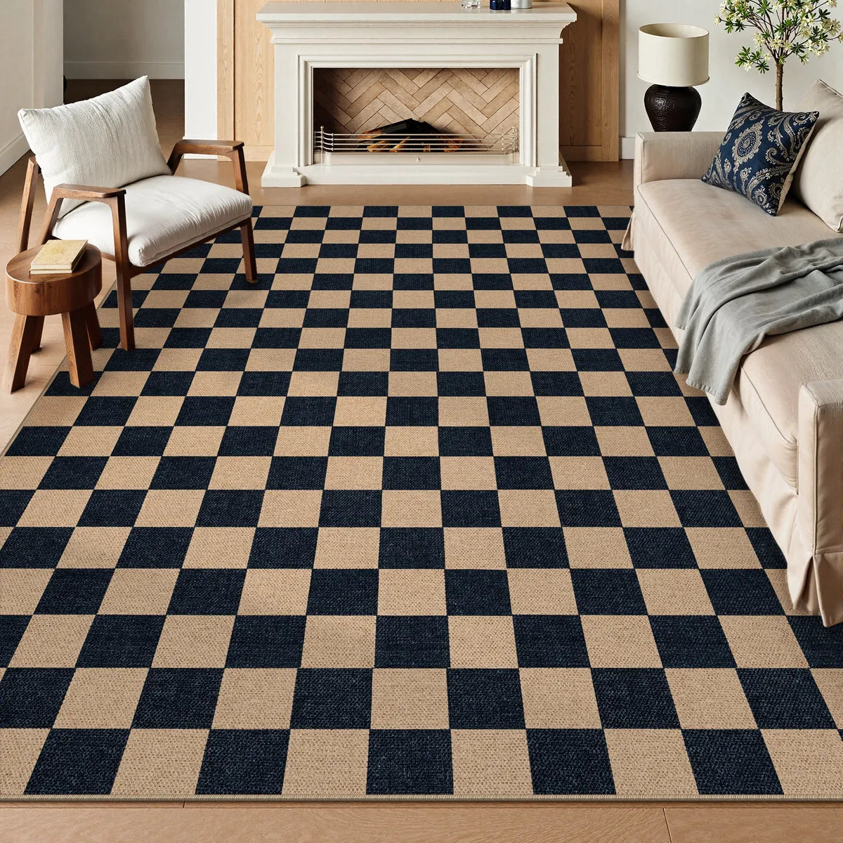 Colette Washable Checkered Easy Jute Natural Black Indoor/Outdoor Rug Easy Jute Area Rug Lahome