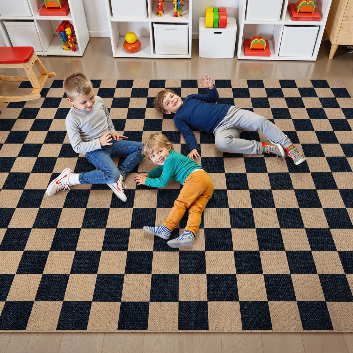 Colette Washable Checkered Easy Jute Natural Black Indoor/Outdoor Rug Easy Jute Area Rug Lahome