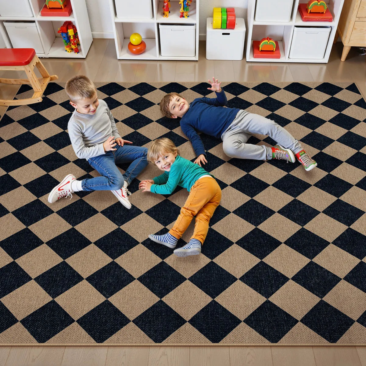 Coline Washable Geometric Checkered Easy Jute Dark Brown Indoor/Outdoor Rug Easy Jute Area Rug Lahome