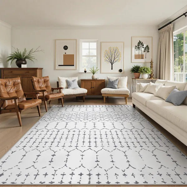 Hana Washable Moroccan Geometric White Area Rug Area Rugs Lahome