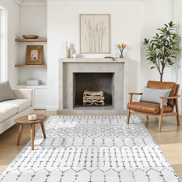 Hana Washable Moroccan Geometric White Area Rug Area Rugs Lahome