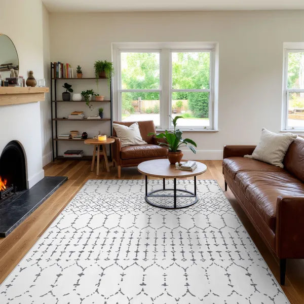 Hana Washable Moroccan Geometric White Area Rug Area Rugs Lahome
