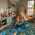 Jovence Washable Jungle Midnight Blue Area Rug Rugs Lahome