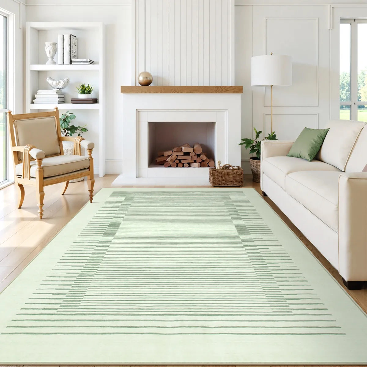 Linea Washable Modern Minimalist Line Green Runner Rug Rugs Lahome