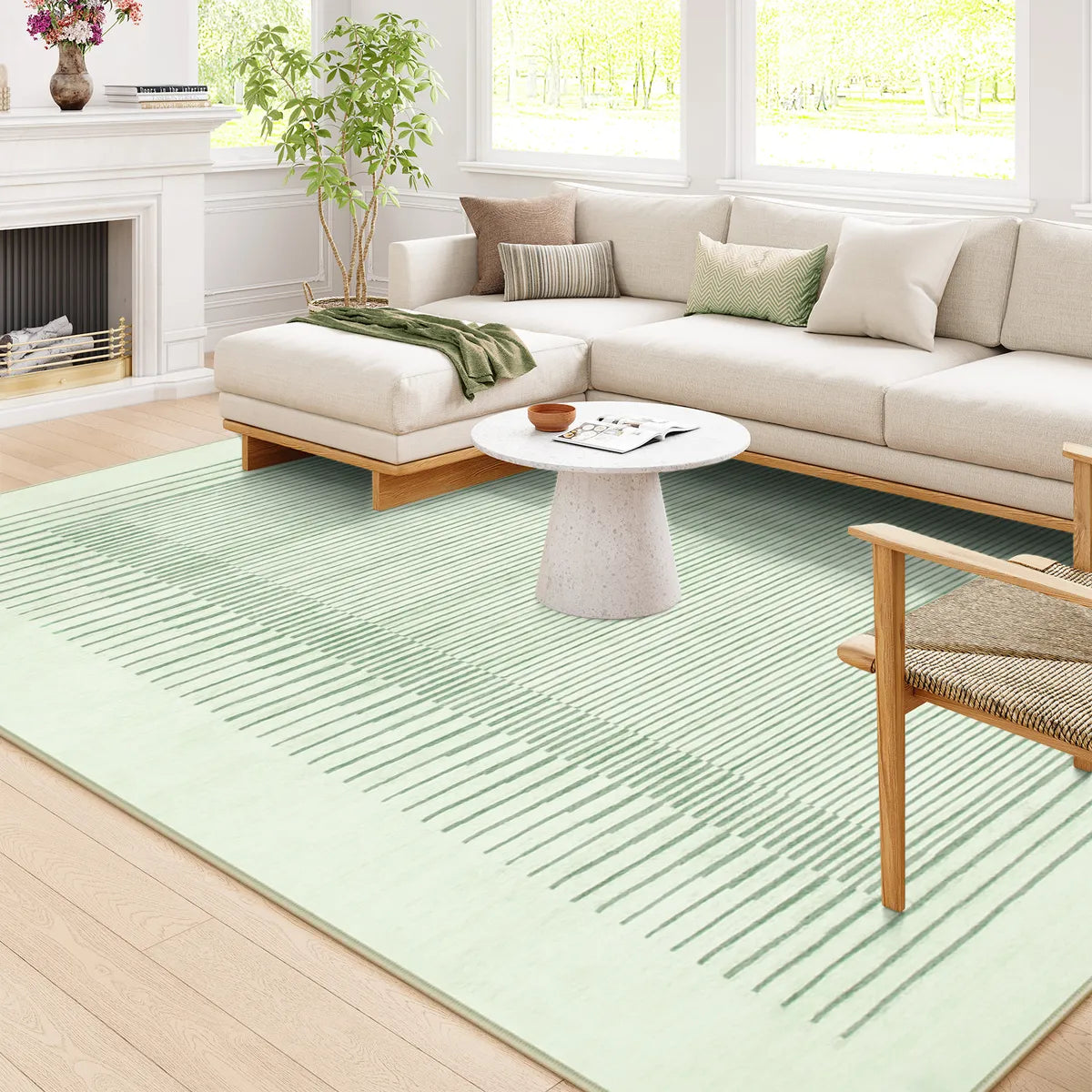 Linea Washable Modern Minimalist Line Green Runner Rug Rugs Lahome