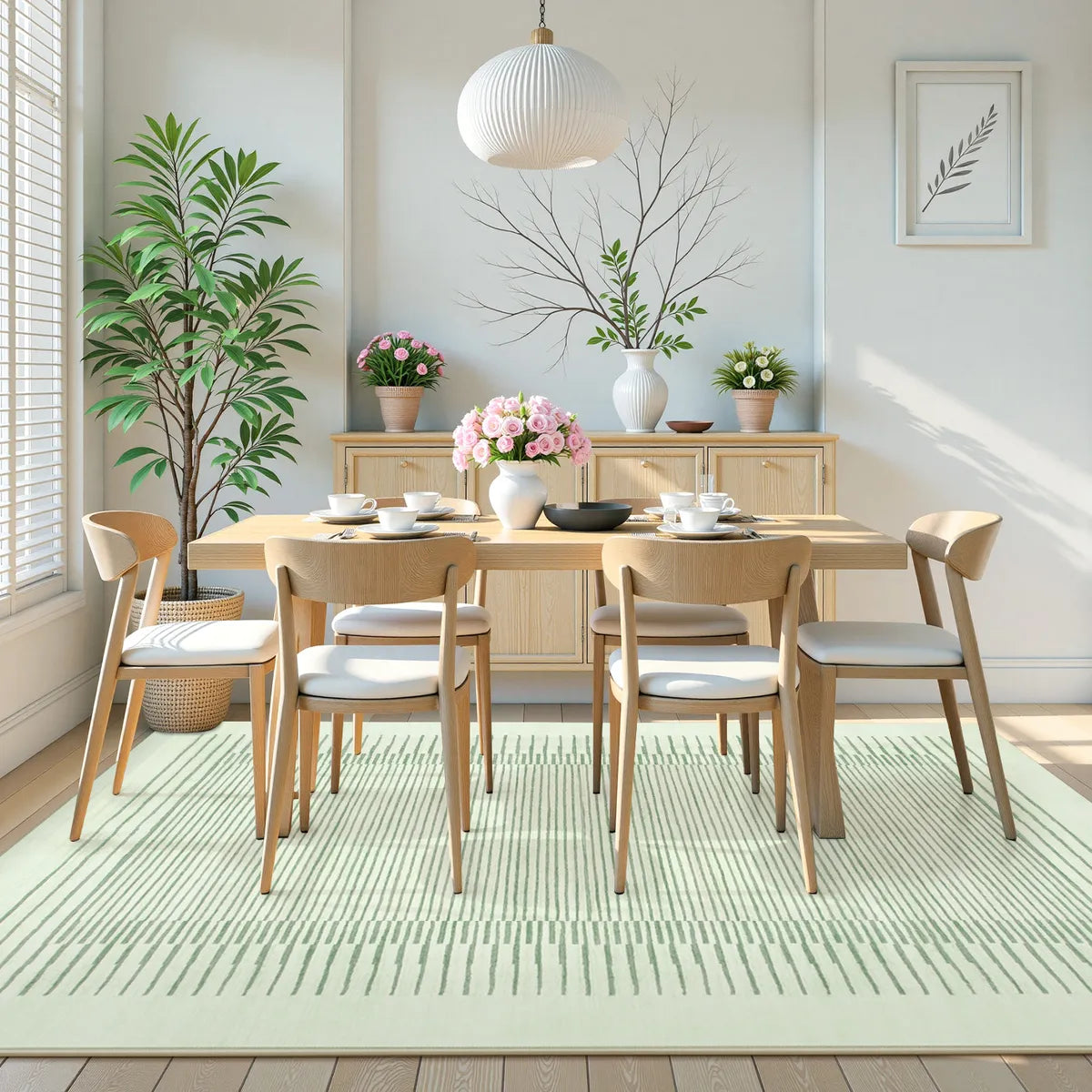 Linea Washable Modern Minimalist Line Green Runner Rug Rugs Lahome