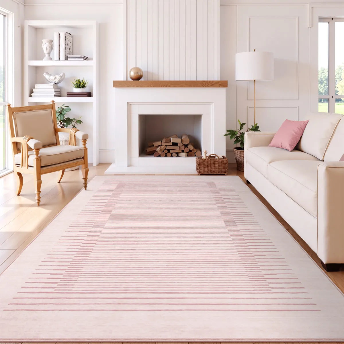 Linea Washable Modern Minimalist Line Pink Area Rug Rugs Lahome