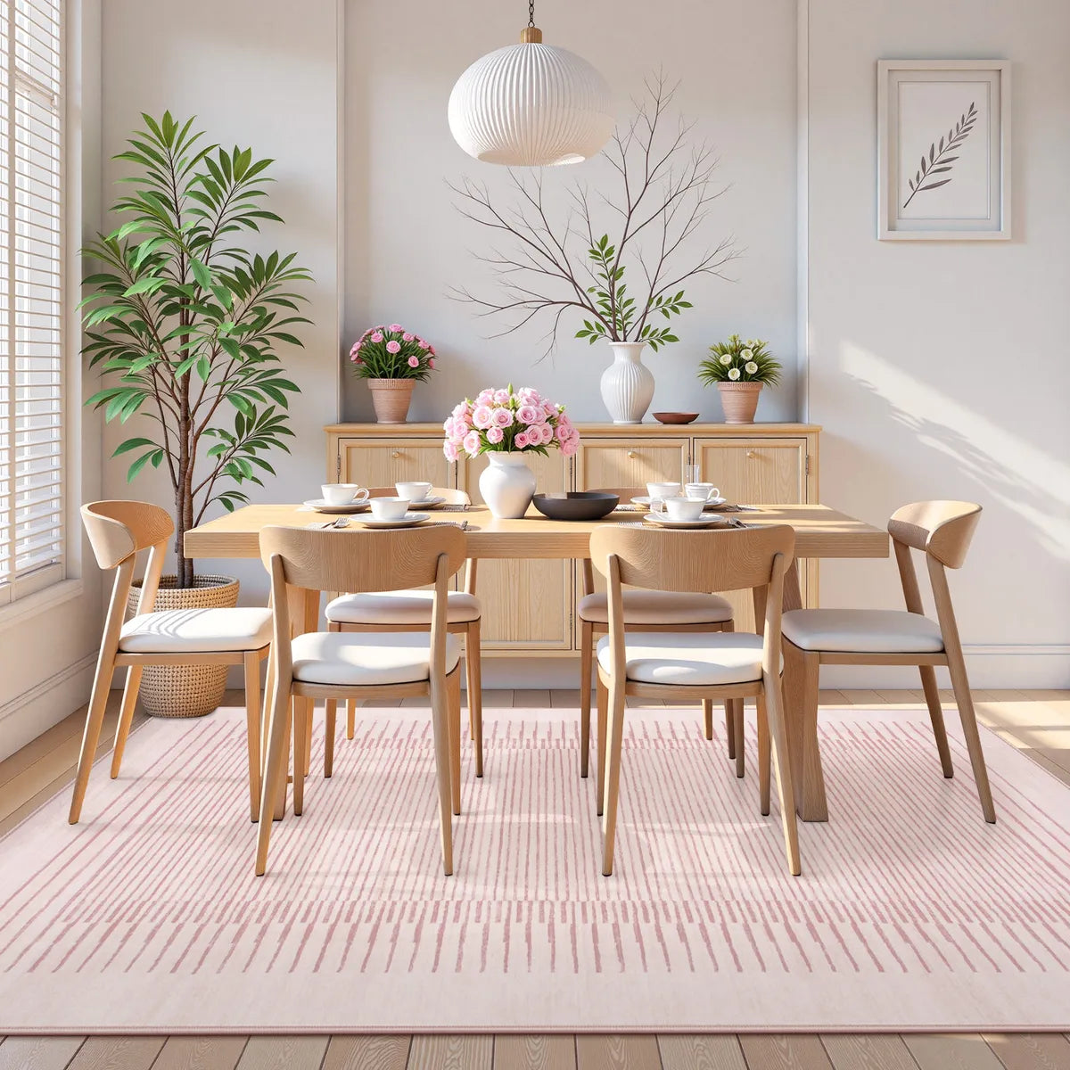 Linea Washable Modern Minimalist Line Pink Area Rug Rugs Lahome