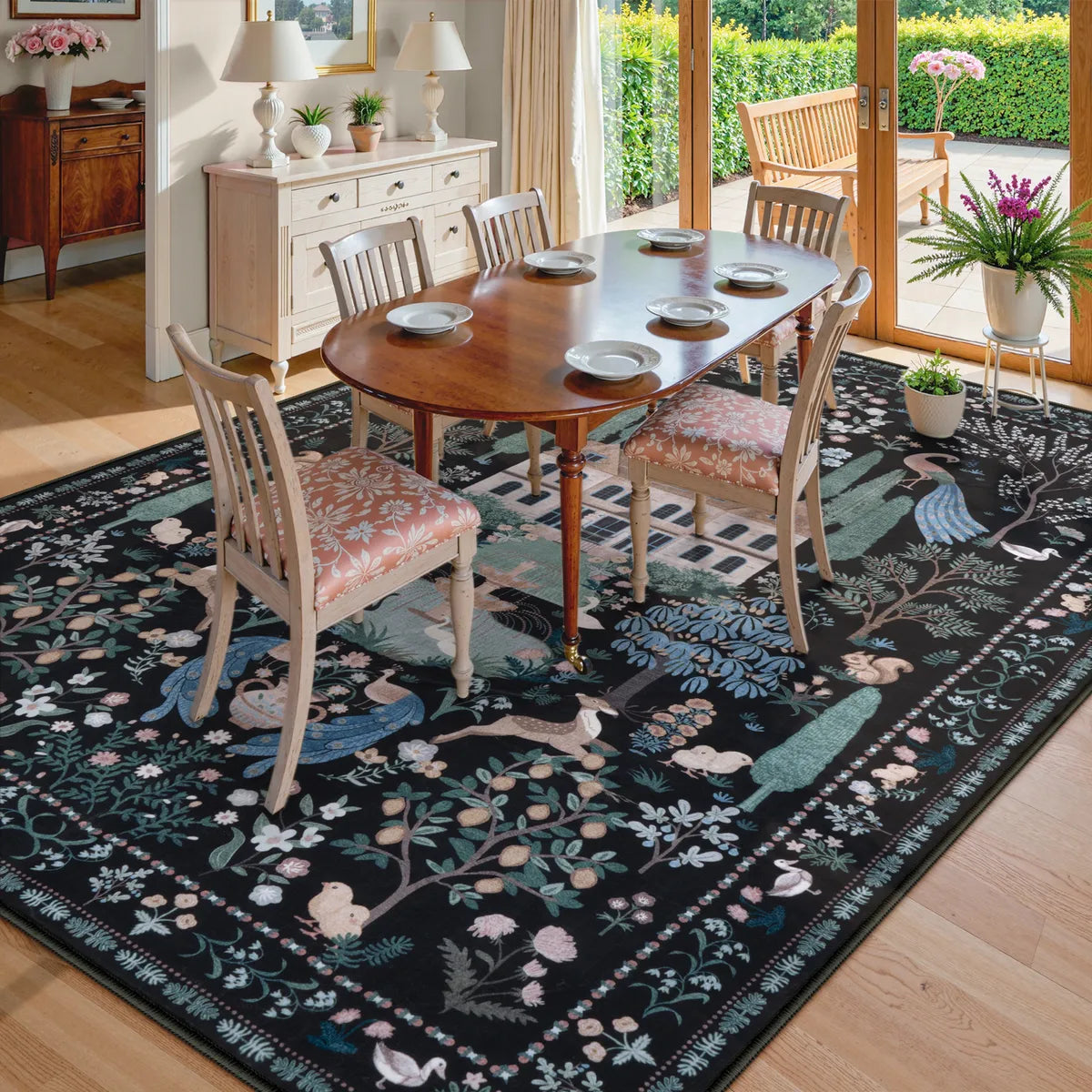 Maison Washable French Manor Floral Black Area Rug Area Rugs Lahome