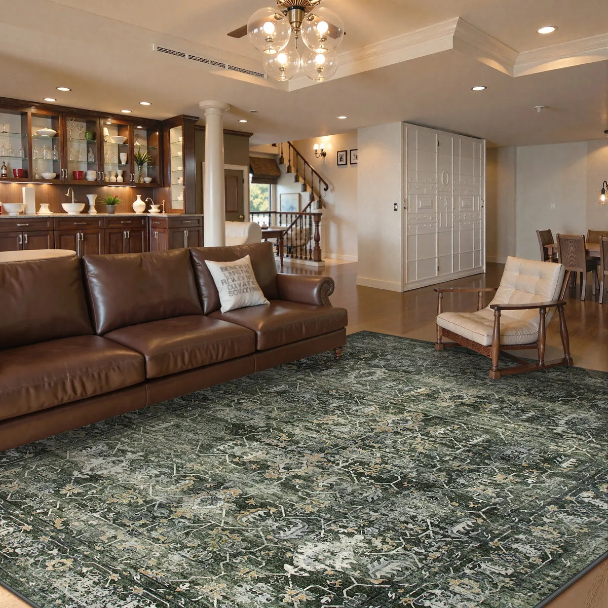 Margot Washable Vintage Distressed Dark Green Rug Area Rugs Lahome