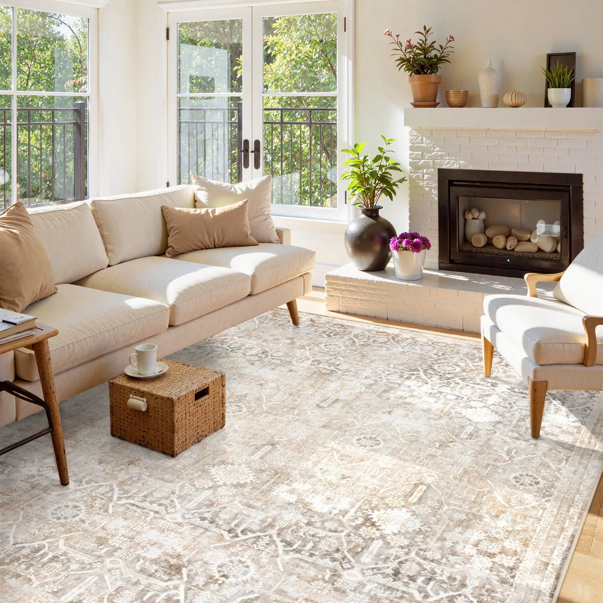 Velora Washable Vintage Sand Beige Rug Area Rugs Lahome
