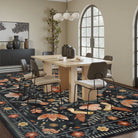 Rosalie Washable Boho Birdsong Floral Garden Black Rug Clearance Rugs Lahome