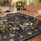 Rosalie Washable Boho Birdsong Floral Garden Black Rug Clearance Rugs Lahome 9' x 12'